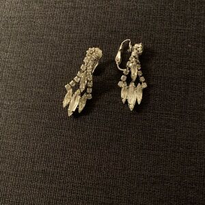 Vintage Prong Set Marquise Cut Drop Clip Earring, Silver Tone, 1.58"